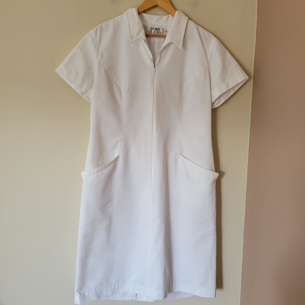 Vintage Thierry Mugler For Clarins White Ecru Dress Department Store Uniform 48